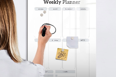 Magnetisch memobord van glas voor aan de muur Wekelijkse planner