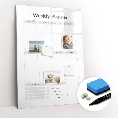 Magnetisch memobord van glas voor aan de muur Wekelijkse planner