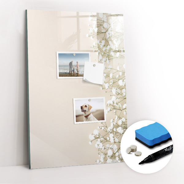 Magnetisch memobord van glas voor aan de muur Delicate bloemen