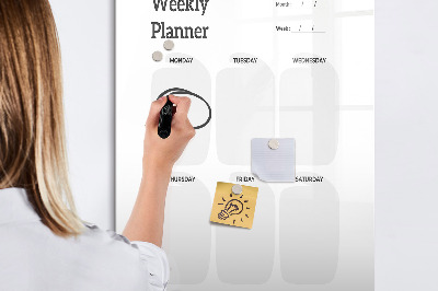Wandbord van glas magnetisch en uitwisbaar Wekelijkse planner