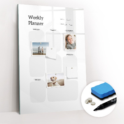 Wandbord van glas magnetisch en uitwisbaar Wekelijkse planner