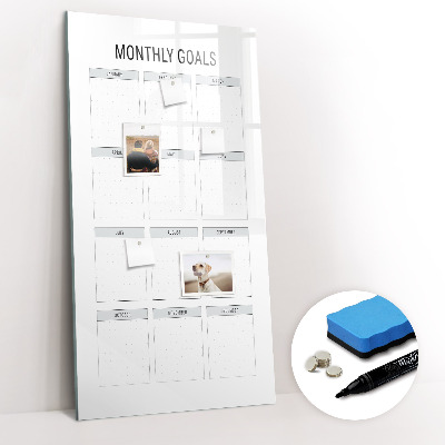 Glazen magneetbord met decoratieve print Maandelijkse doelen