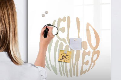 Wandbord van glas magnetisch en uitwisbaar Het opschrift Hallo Zomer