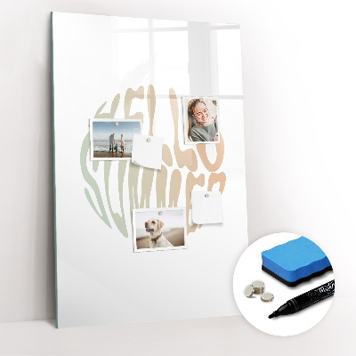 Wandbord van glas magnetisch en uitwisbaar Het opschrift Hallo Zomer