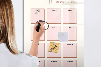 Magnetisch memobord van glas voor aan de muur Verjaardagskalender