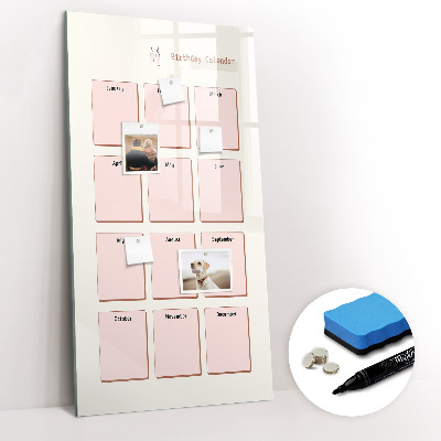 Magnetisch memobord van glas voor aan de muur Verjaardagskalender