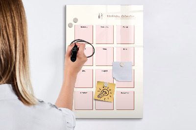 Magnetisch memobord van glas voor aan de muur Verjaardagskalender
