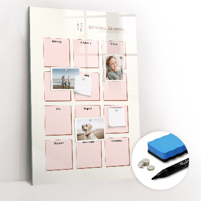 Magnetisch memobord van glas voor aan de muur Verjaardagskalender
