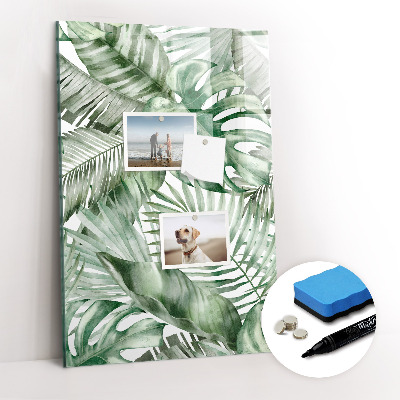 Glazen magneetbord met decoratieve print Aquarelbladeren