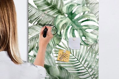 Glazen magneetbord met decoratieve print Aquarelbladeren