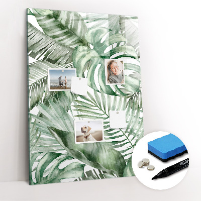Glazen magneetbord met decoratieve print Aquarelbladeren