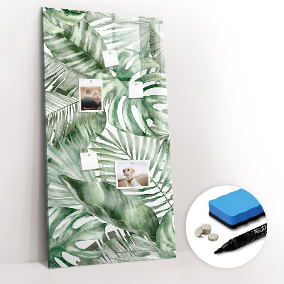 Glazen magneetbord met decoratieve print Aquarelbladeren
