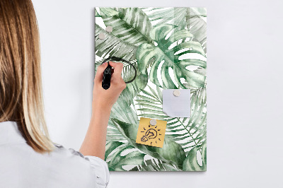 Glazen magneetbord met decoratieve print Aquarelbladeren