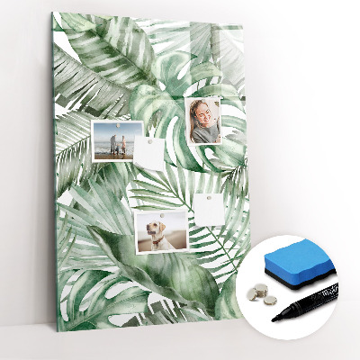 Glazen magneetbord met decoratieve print Aquarelbladeren