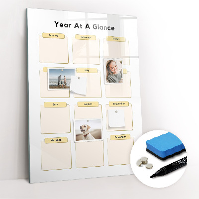 Wandbord van glas magnetisch en uitwisbaar Jaarplanner