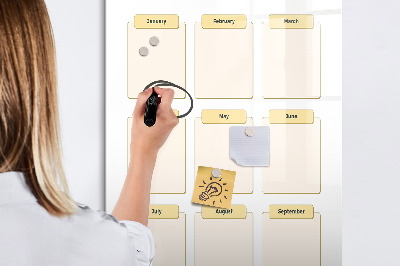 Wandbord van glas magnetisch en uitwisbaar Jaarplanner