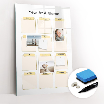 Wandbord van glas magnetisch en uitwisbaar Jaarplanner