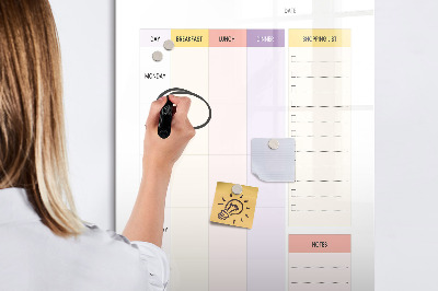 Wandbord van glas magnetisch en uitwisbaar Maaltijdplanner