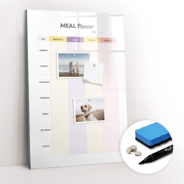 Magnetisch memobord van glas voor aan de muur Maaltijdplanner
