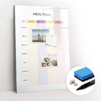 Magnetisch memobord van glas voor aan de muur Maaltijdplanner