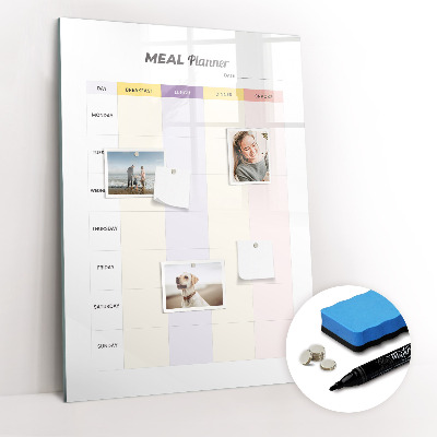 Magnetisch memobord van glas voor aan de muur Maaltijdplanner