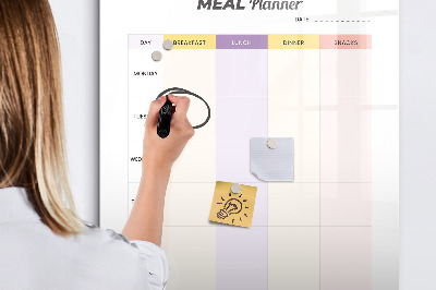 Magnetisch memobord van glas voor aan de muur Maaltijdplanner