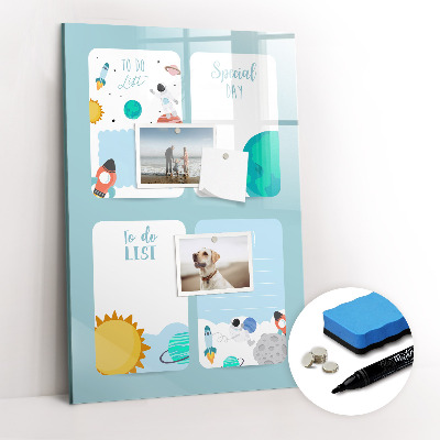 Magnetisch memobord van glas voor aan de muur Galactische Planner