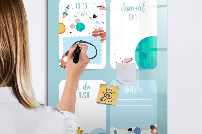 Magnetisch memobord van glas voor aan de muur Galactische Planner