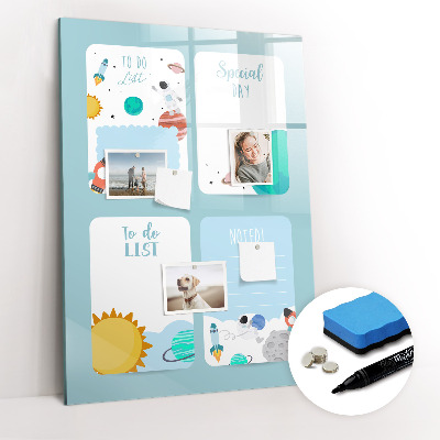 Magnetisch memobord van glas voor aan de muur Galactische Planner