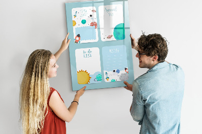 Magnetisch memobord van glas voor aan de muur Galactische Planner