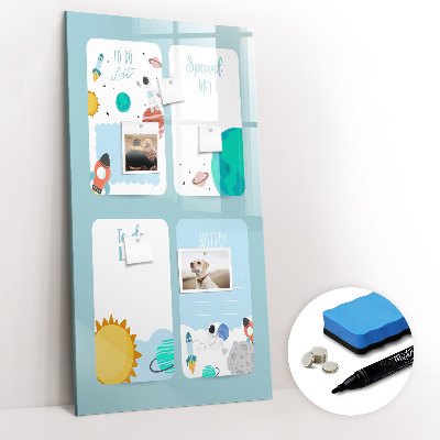 Magnetisch memobord van glas voor aan de muur Galactische Planner
