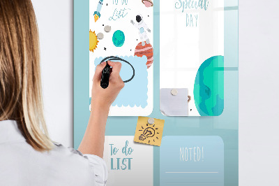 Magnetisch memobord van glas voor aan de muur Galactische Planner