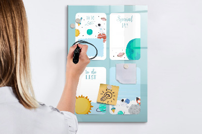 Magnetisch memobord van glas voor aan de muur Galactische Planner