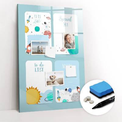 Magnetisch memobord van glas voor aan de muur Galactische Planner