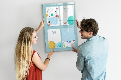 Magnetisch memobord van glas voor aan de muur Galactische Planner