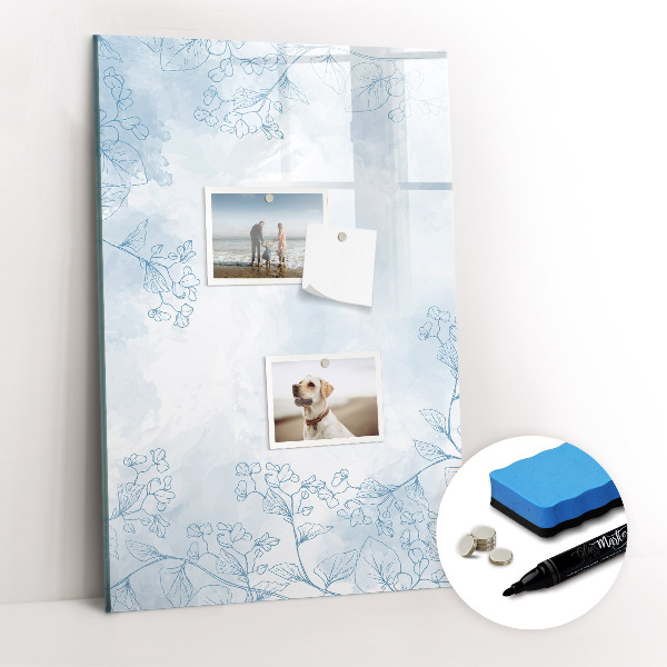 Glazen magneetbord met decoratieve print Bloemenschets