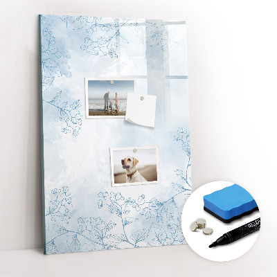 Glazen magneetbord met decoratieve print Bloemenschets