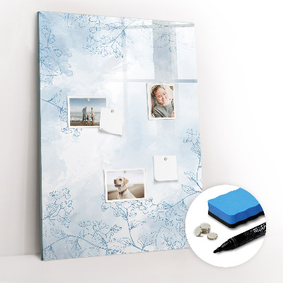 Glazen magneetbord met decoratieve print Bloemenschets