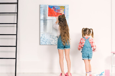 Glazen magneetbord met decoratieve print Bloemenschets