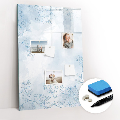Glazen magneetbord met decoratieve print Bloemenschets