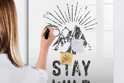 Glazen magneetbord met decoratieve print Blijf in de wilde bergen