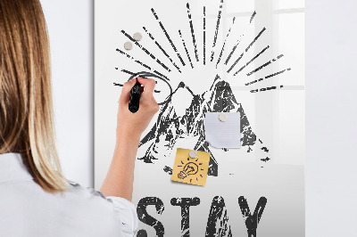 Glazen magneetbord met decoratieve print Blijf in de wilde bergen