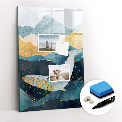 Magnetisch memobord van glas voor aan de muur Marmeren walvis