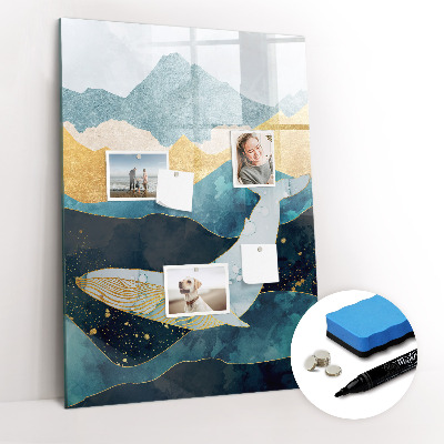 Magnetisch memobord van glas voor aan de muur Marmeren walvis