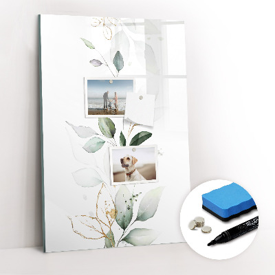 Glazen magneetbord met decoratieve print Bladeren van plantenscheuten