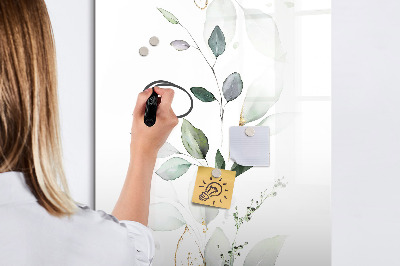 Glazen magneetbord met decoratieve print Bladeren van plantenscheuten