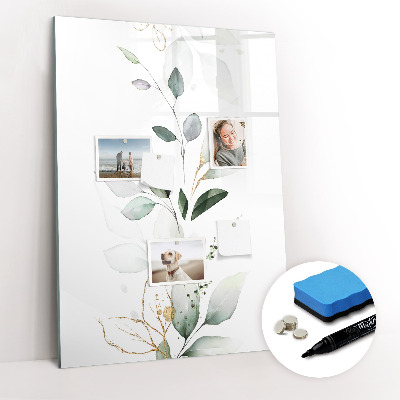 Glazen magneetbord met decoratieve print Bladeren van plantenscheuten