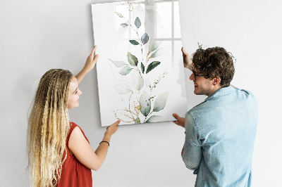 Glazen magneetbord met decoratieve print Bladeren van plantenscheuten