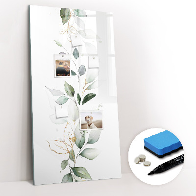 Glazen magneetbord met decoratieve print Bladeren van plantenscheuten