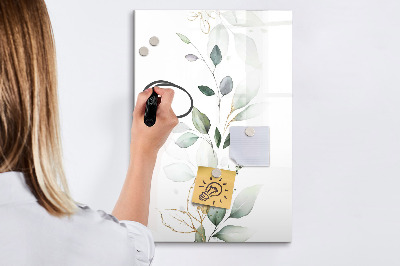 Glazen magneetbord met decoratieve print Bladeren van plantenscheuten